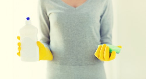 Tidy carpet cleaning workspace with clear walkways and managed tools